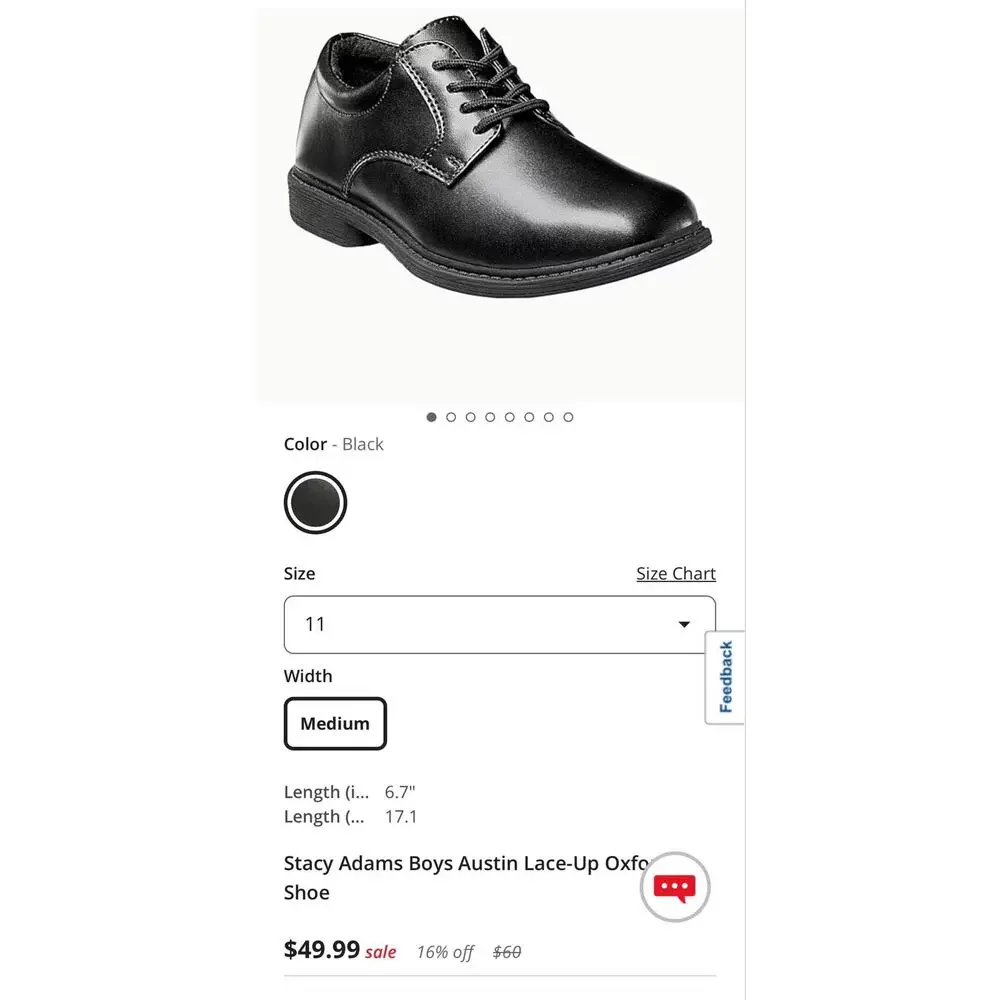 NEW! 10M Stacy Adams Austin Boys Lace-Up Oxford Shoe Black